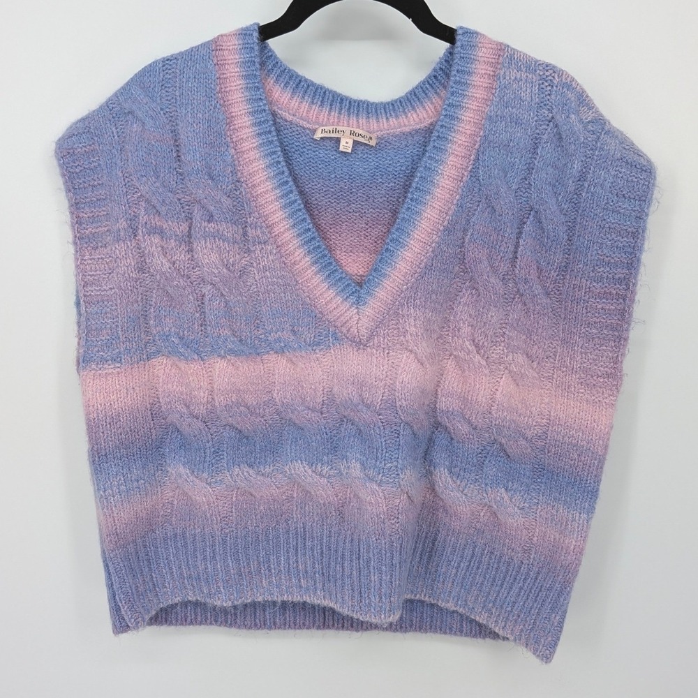 Bailey Rose Sweater Vest Womens Medium Blue Pink Ombre Cable Knit Pastel Y2K
